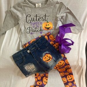 Cutest Pumpkin in the Patch Top with Embellished Shorts and Pumpkin Leggings